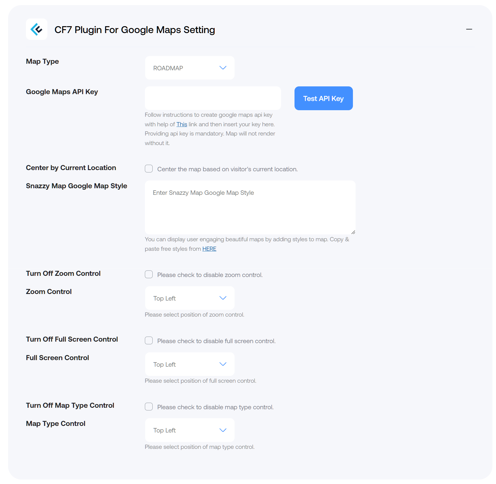 cf7 plugin for google maps settings