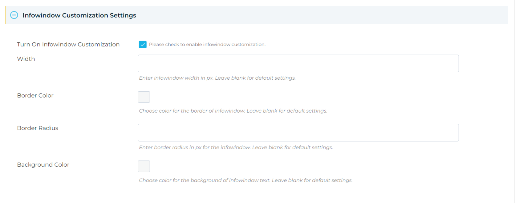 Infowindow Customization Setting