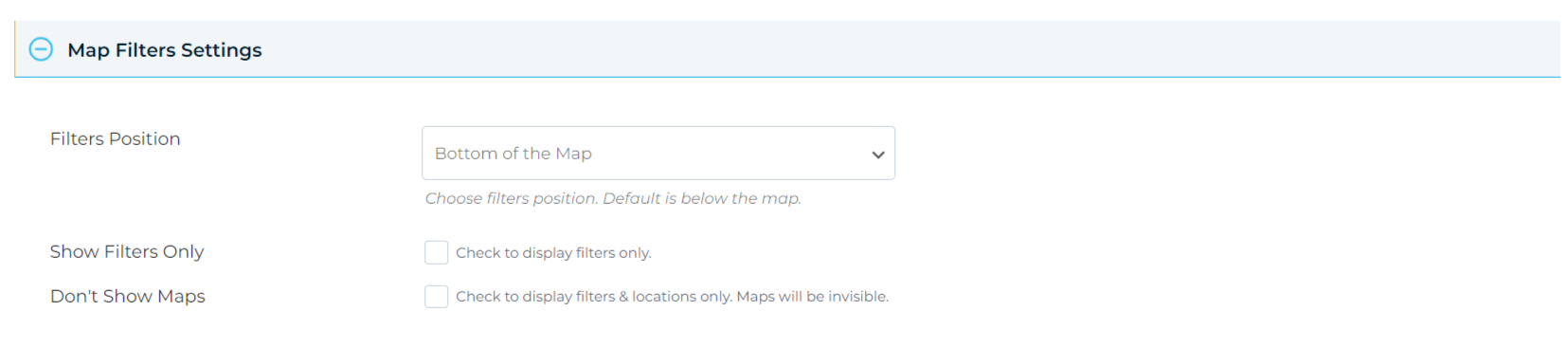 Map Filters Settings