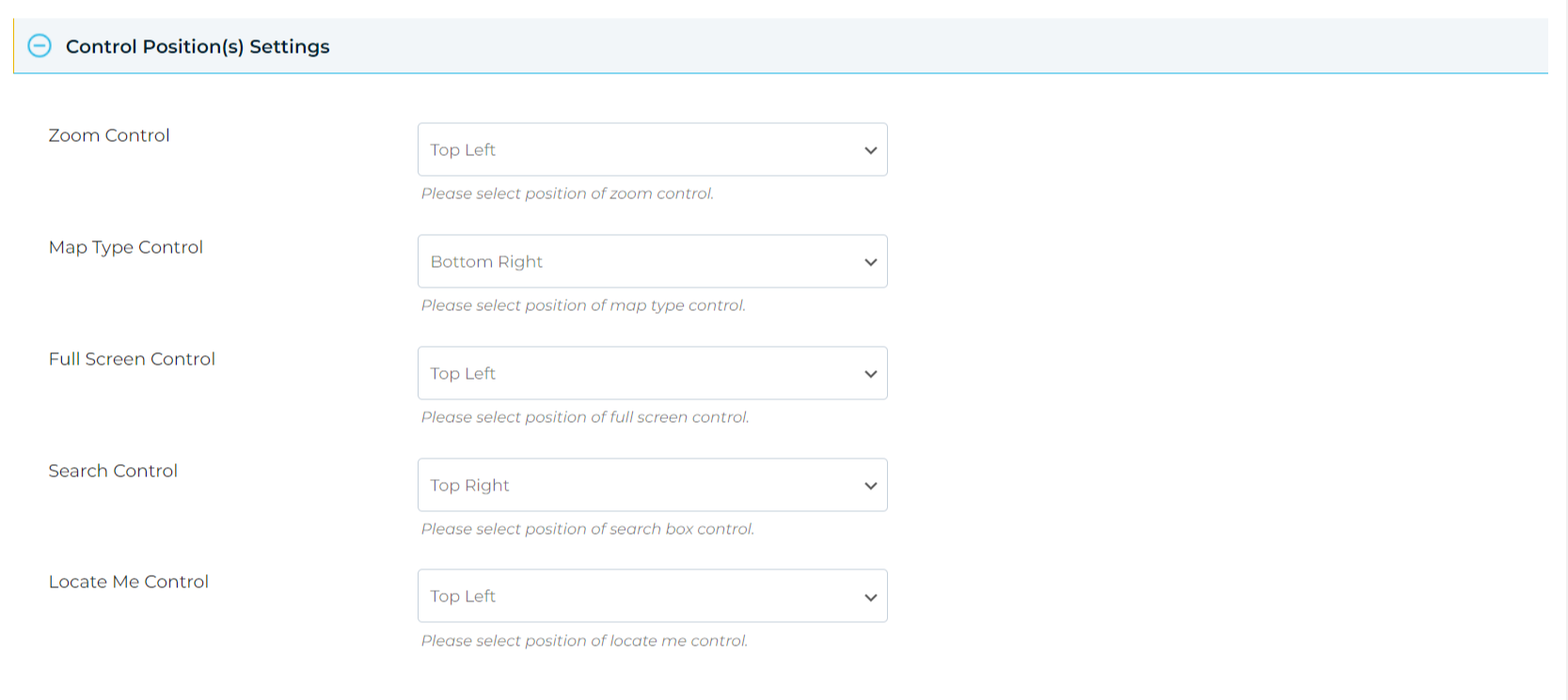 Control Positions Settings