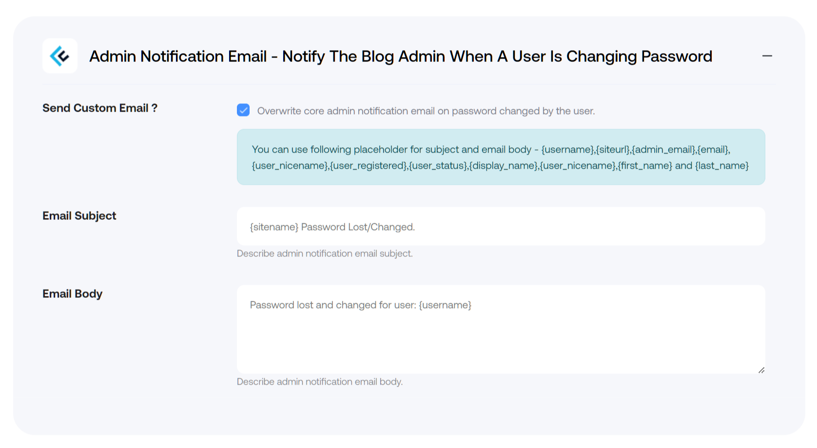 Notify the Blog Admin when a user is changing password