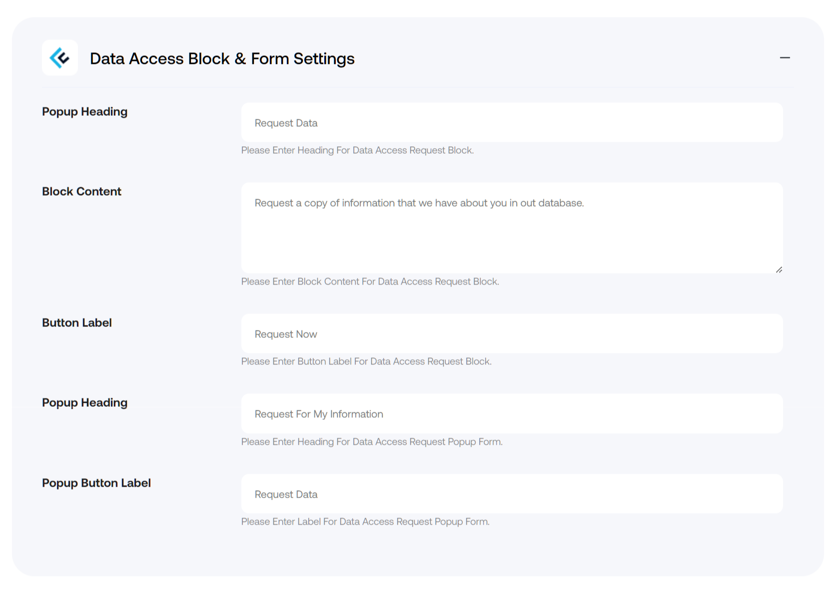 Data Access Block & Form Settings