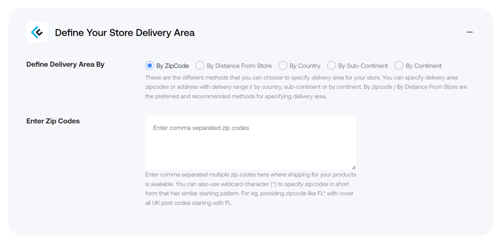 Define Your Store Delivery Area by Zipcode