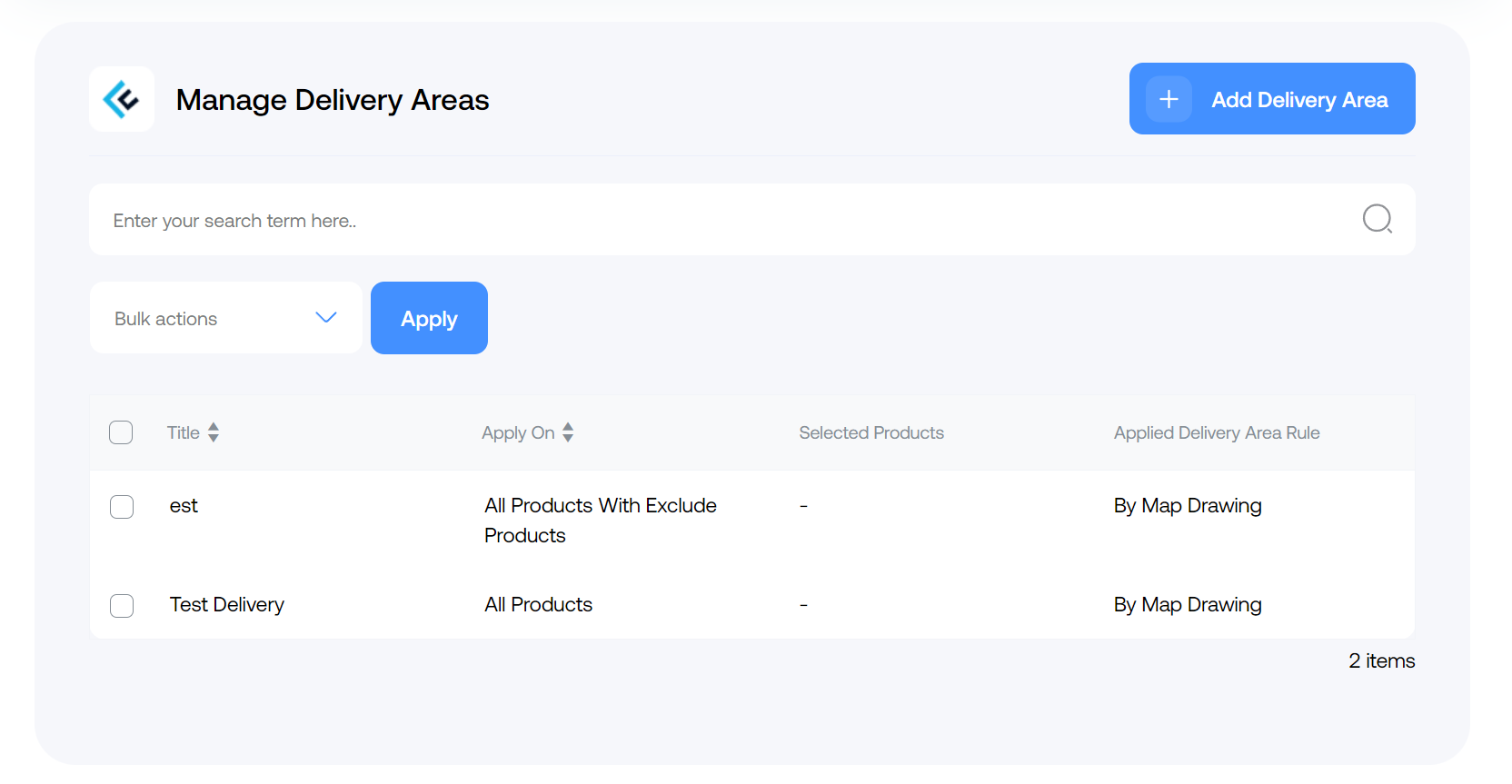 Manage Delivery Areas