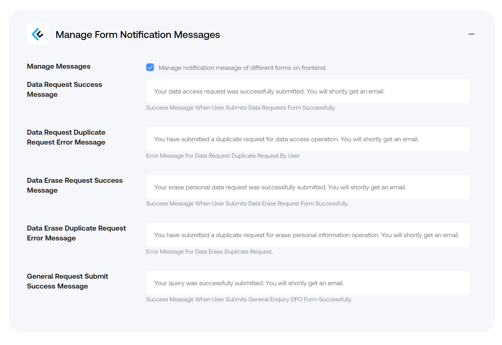 Manage Form Notification Messages