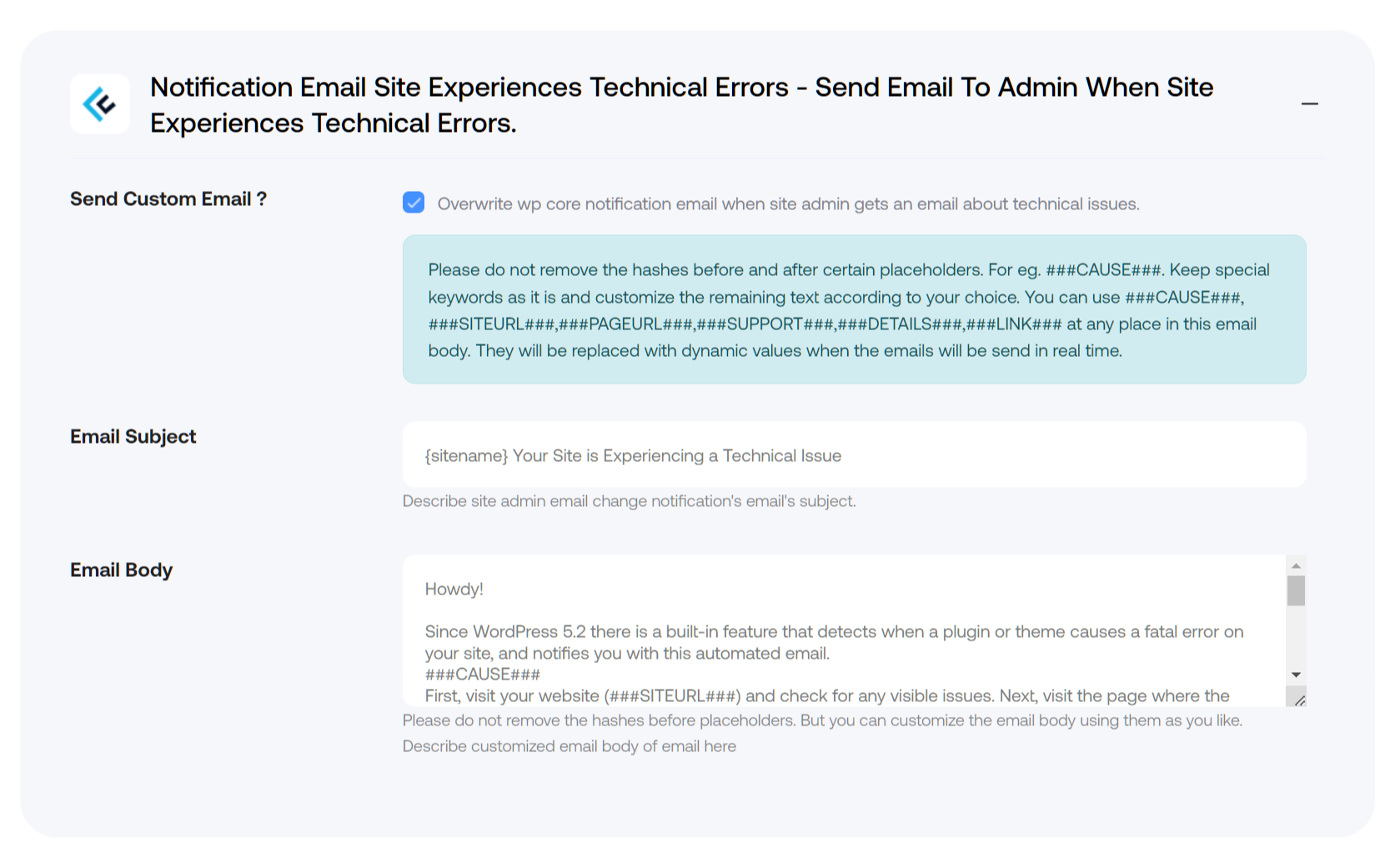 Notification Email Site Experiences Technical Errors