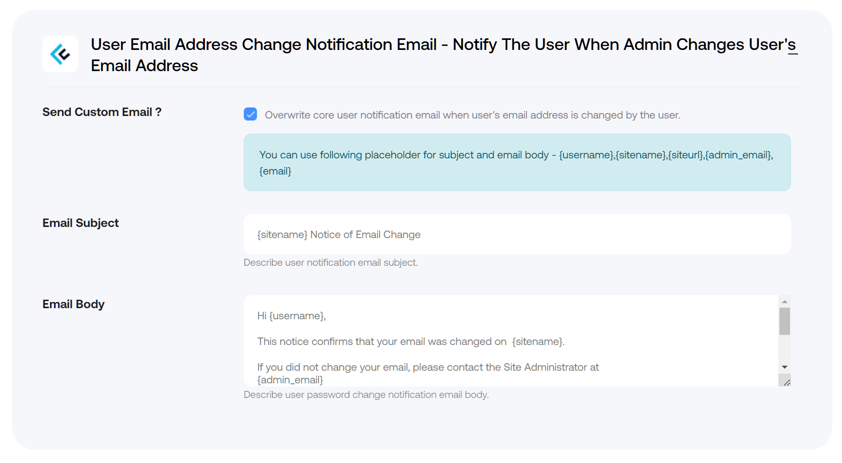 User Email Address Change Notification Email