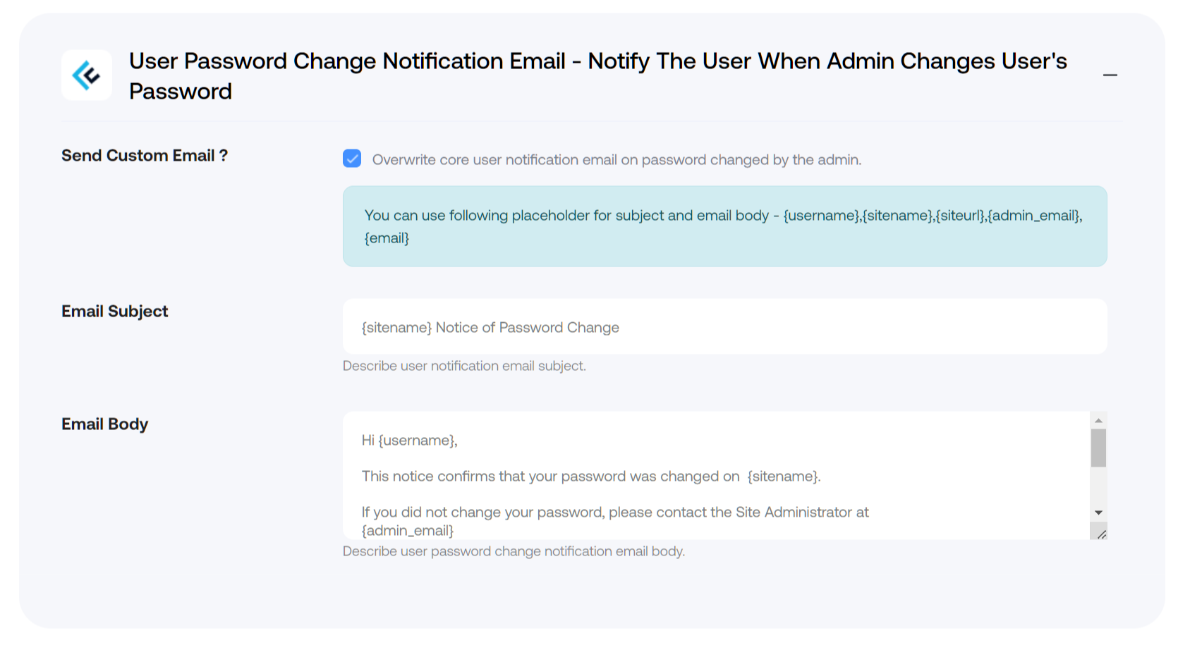 User Password Change Notification Email