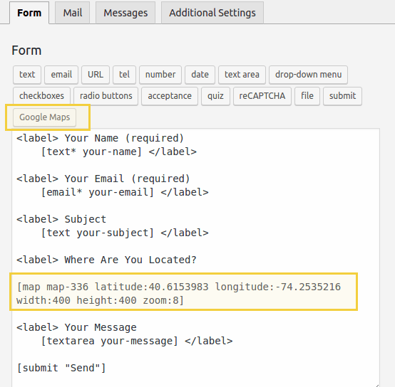 contact form 7 google maps