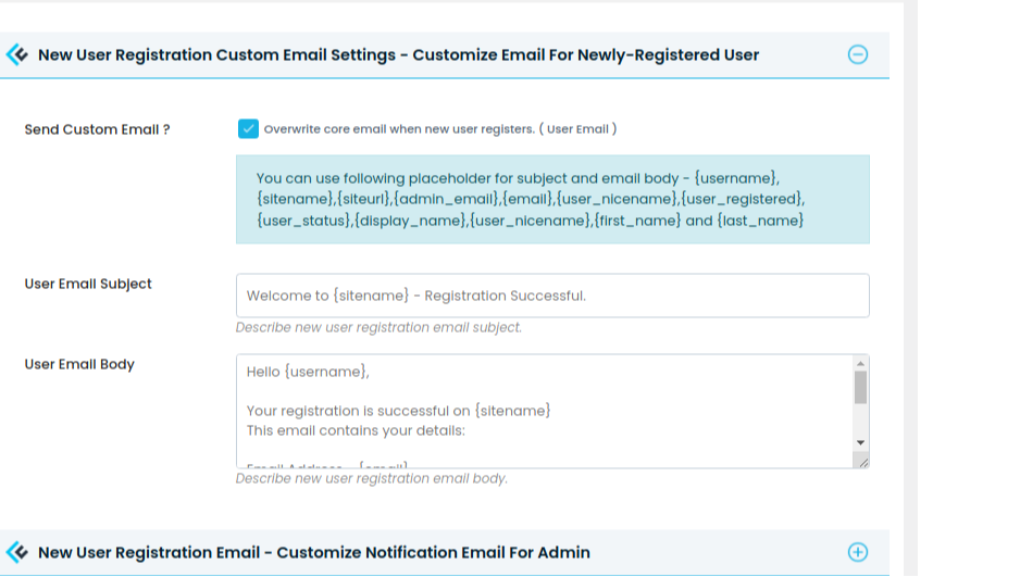 Customize Email Settings Screenshot