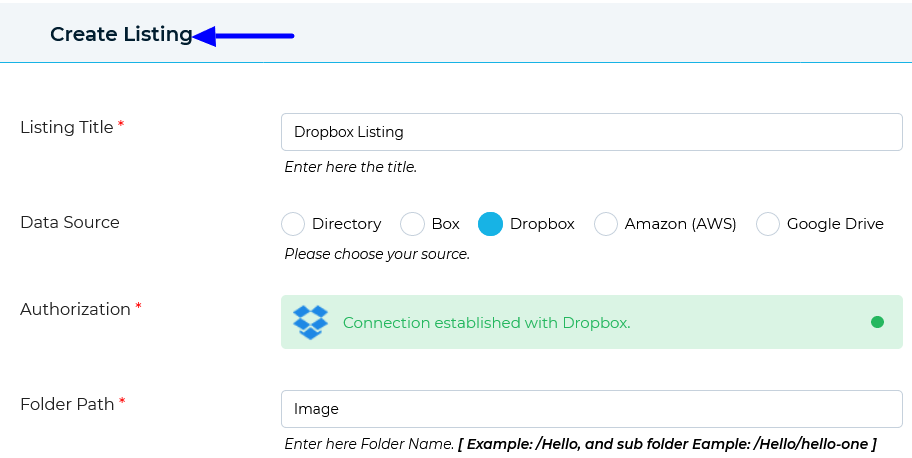 Create DropBox Listing