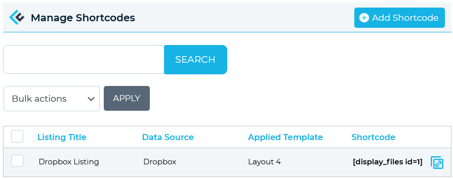 Manage Shortcodes DropBox