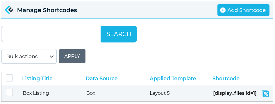 Manage Shortcodes Box