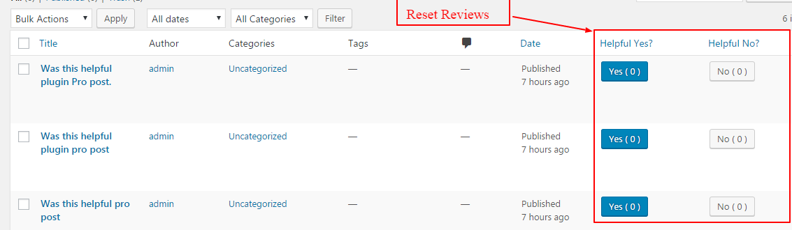 Reset Review Result