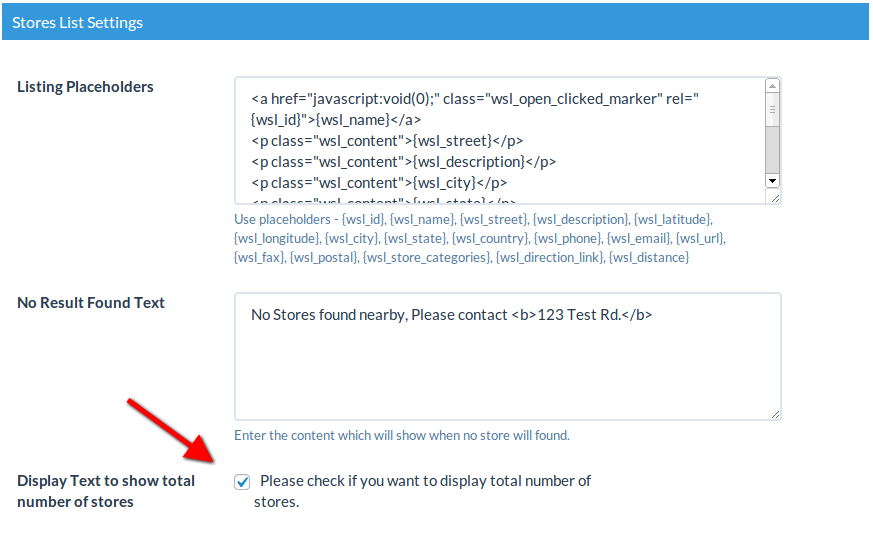 Total Number of Stores Checkbox