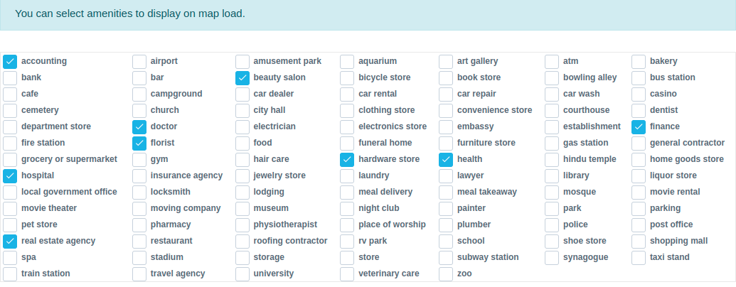 Admin Can Choose Which Amenities to Display on the Map