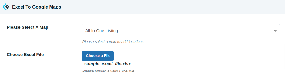 excel to google map settings