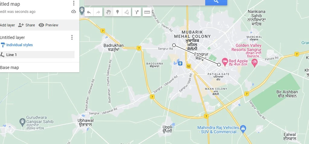 Access Line Tool in Google Maps