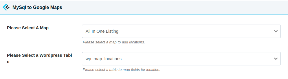 mysql to google map settings