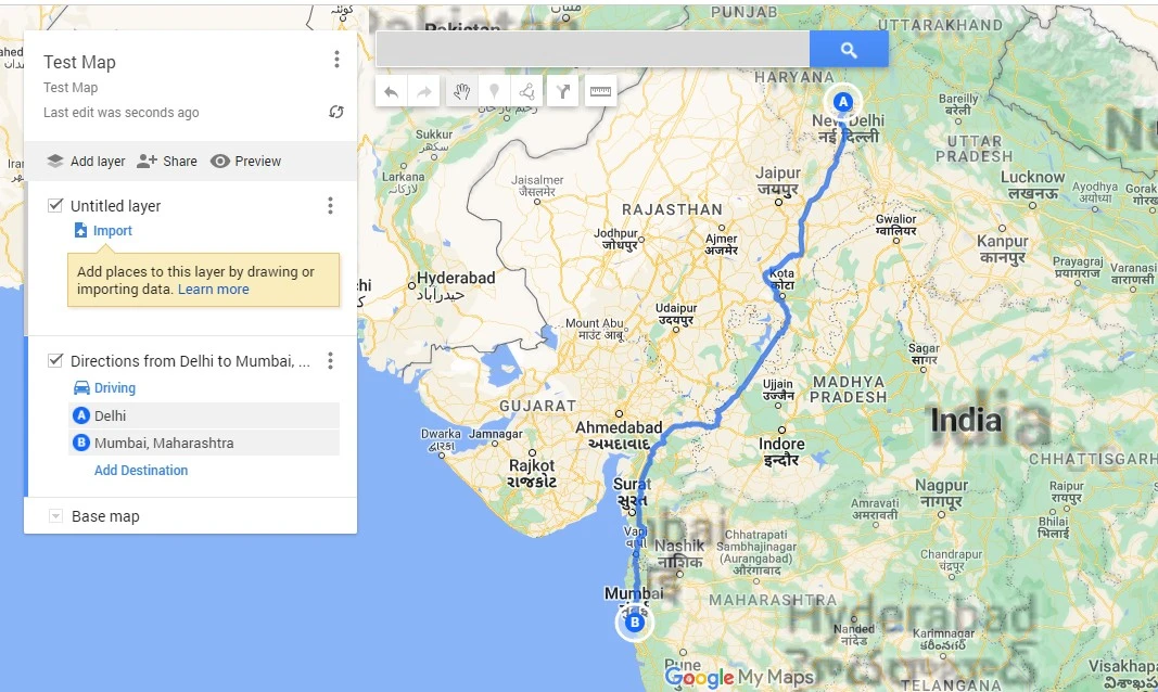 Show Route on Google MyMaps