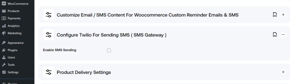 WooCommerce Reminder Pro - enable Twilio SMS
