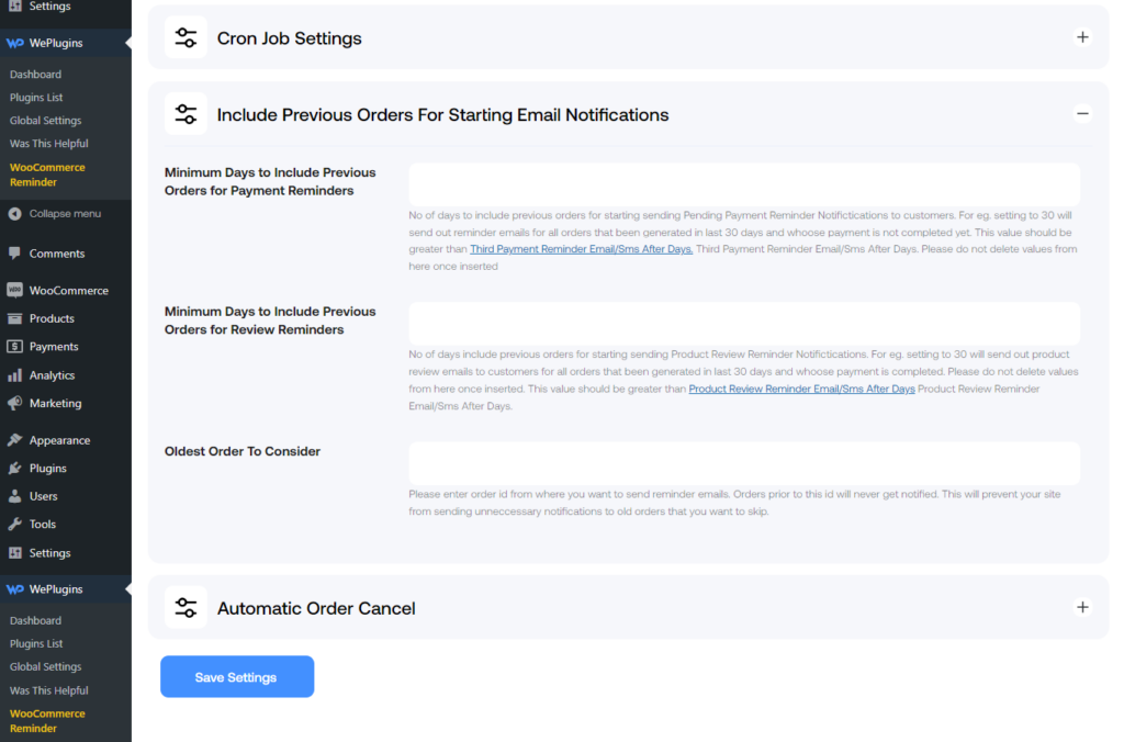 WooCommerce Reminder Pro - include previous orders for starting notifications