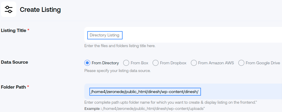 Create Directory Settings