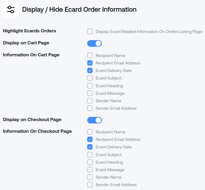 Display / Hide Ecard Order Information