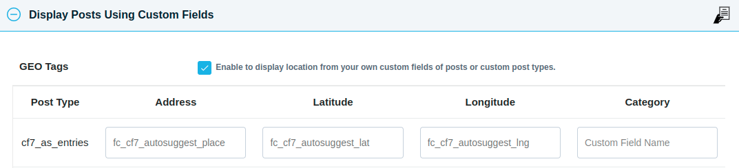 cf7 entries GEO Tags