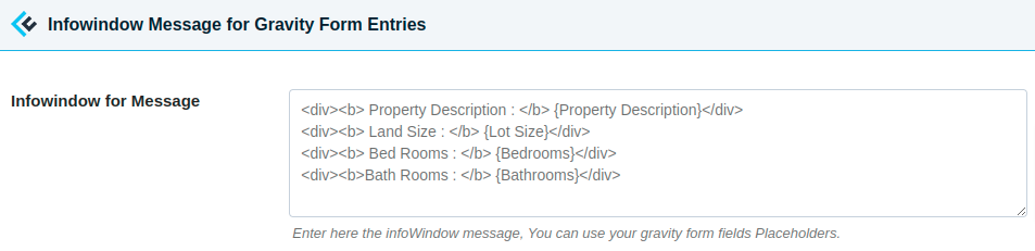 Infowindow Message for Gravity Form Entries