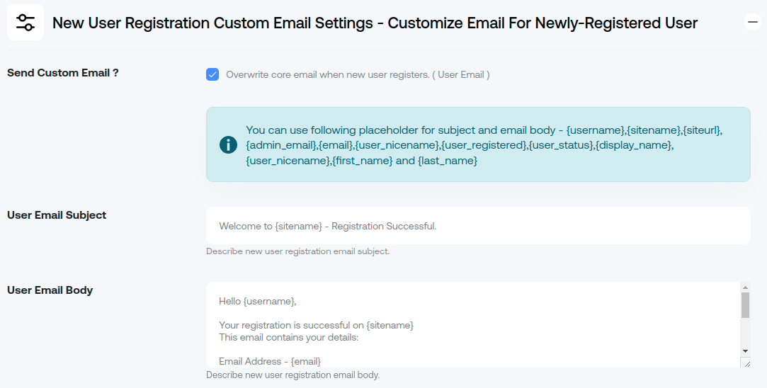 Customize Email Settings Screenshot