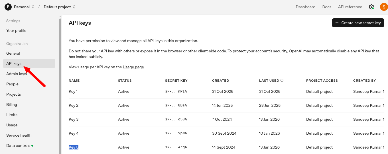 Manage OpenAI API Keys
