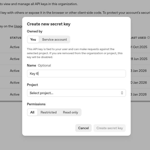 OpenAI Create API Key