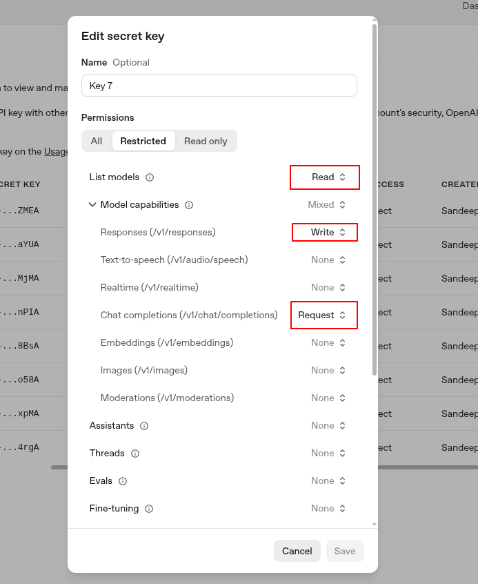 OpenAI Key Restrictions